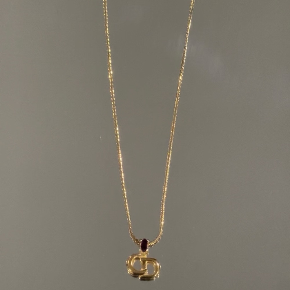 EUC Christian Dior CD Red Stone Necklace
